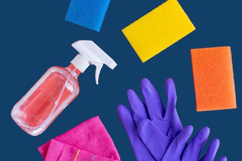 Image of cleaning items on a dark blue background